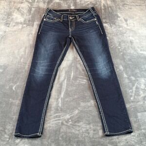 Silver Jeans Co Suki Mid Skinny Dark Wash Thick Stitch Jeans W29 L31 Low Rise